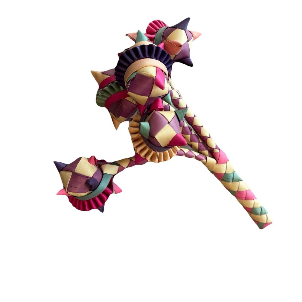 Handcrafted Colorful Palm Leaf Baby Rattle Kilukiluppai Seed Filled Maraca 10"